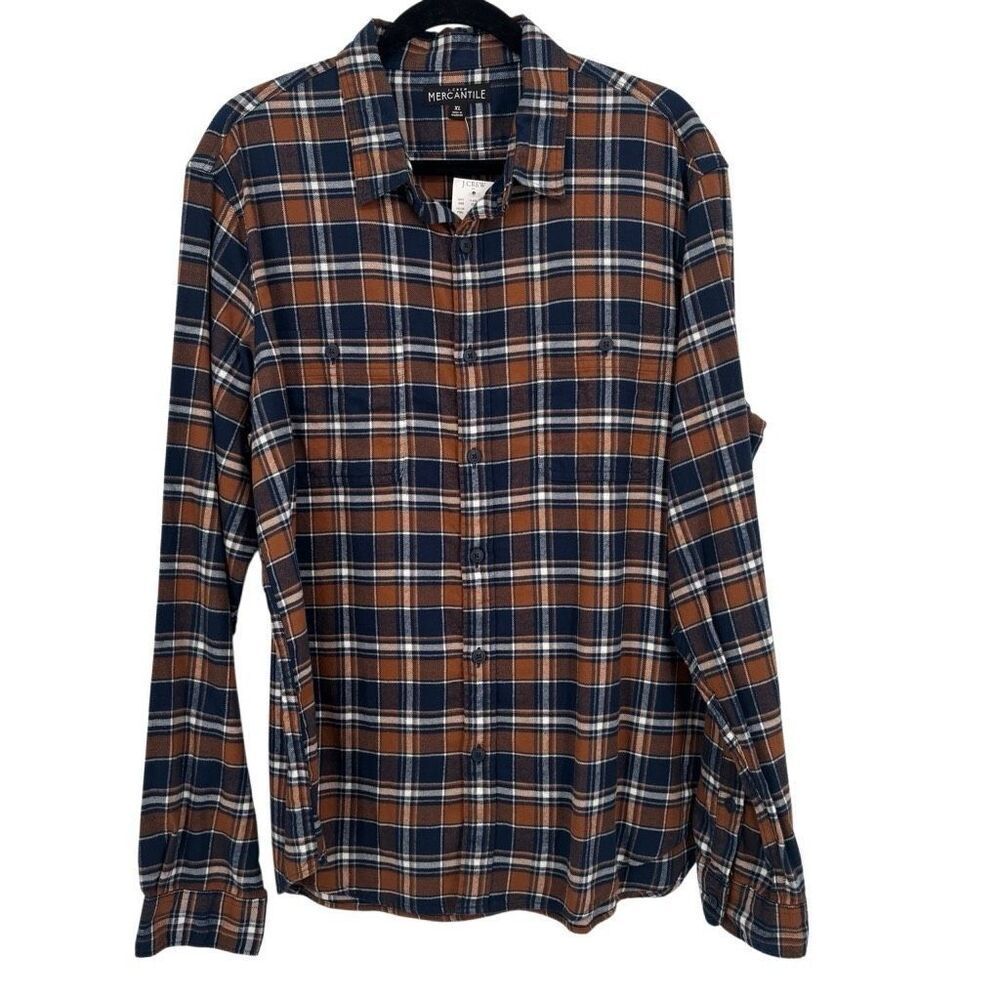 J. Crew Mercantile Plaid Button‎ Front Shirt Brown/Blue Size XL NWT